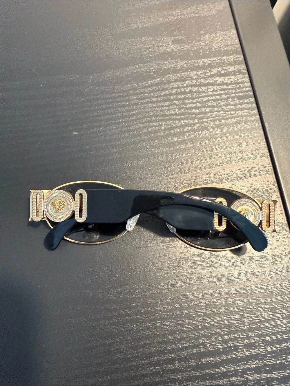 Versace Gold Frame Black Lens Oval Sunglasses